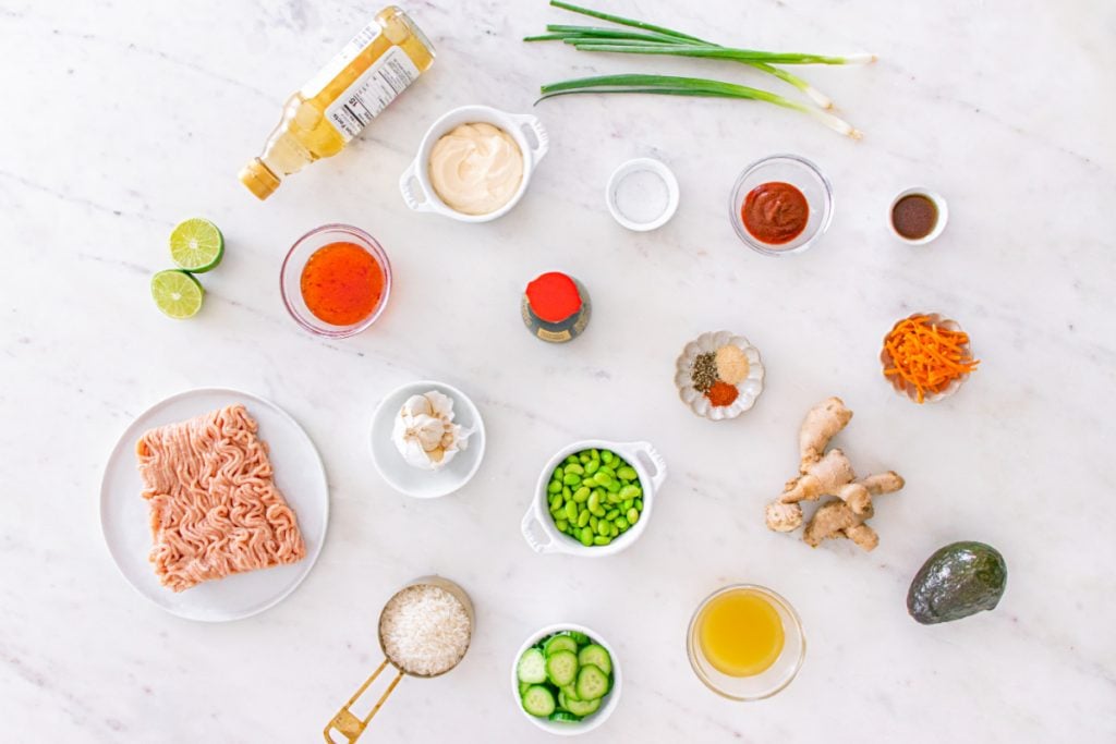 ingredients for bang bang ground chicken bowls