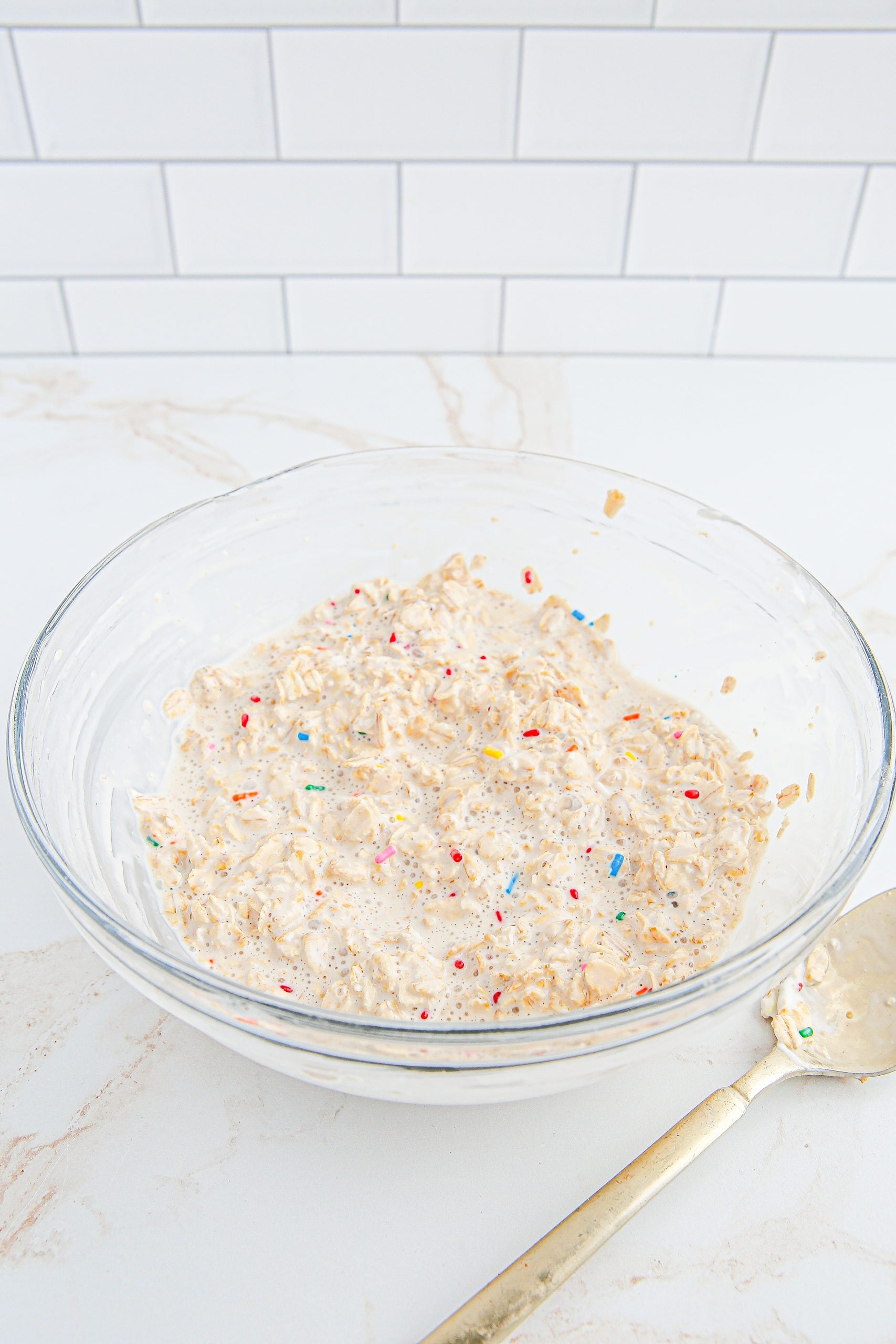 Birthday Cake Overnight Oats in a bowl