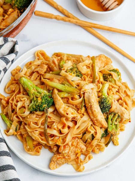 thai chicken pad see ew on a plate