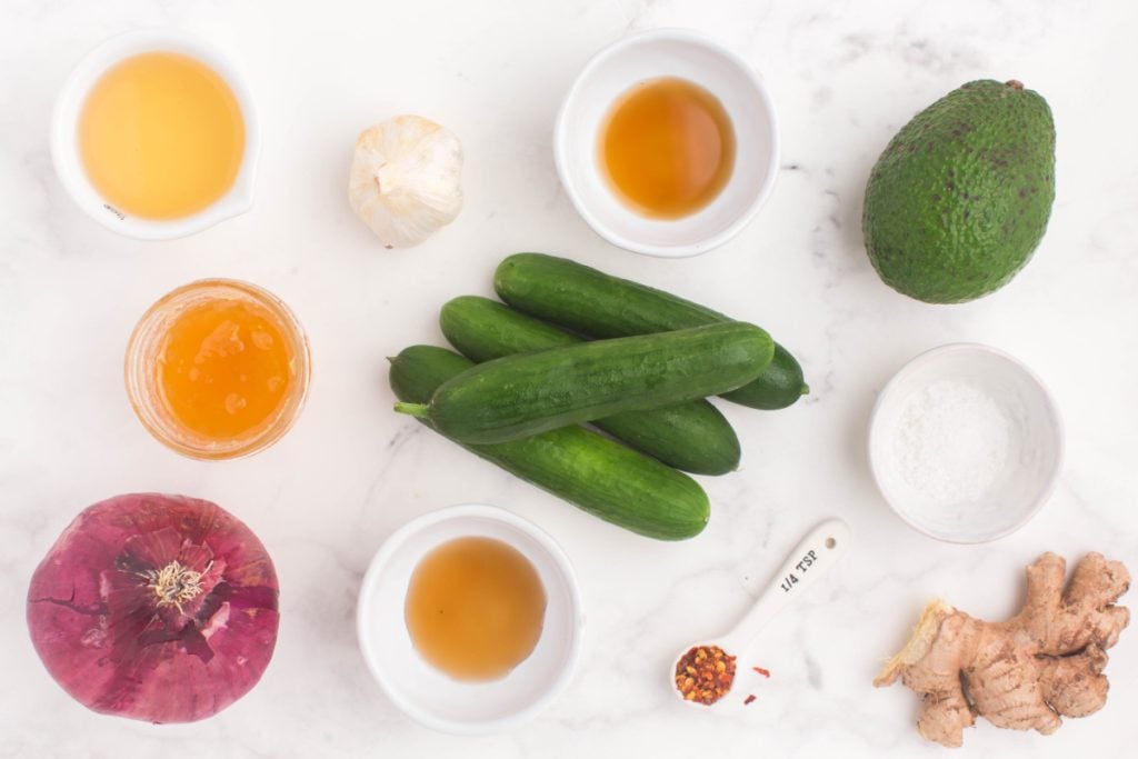 ingredients for Asian Cucumber Avocado Salad