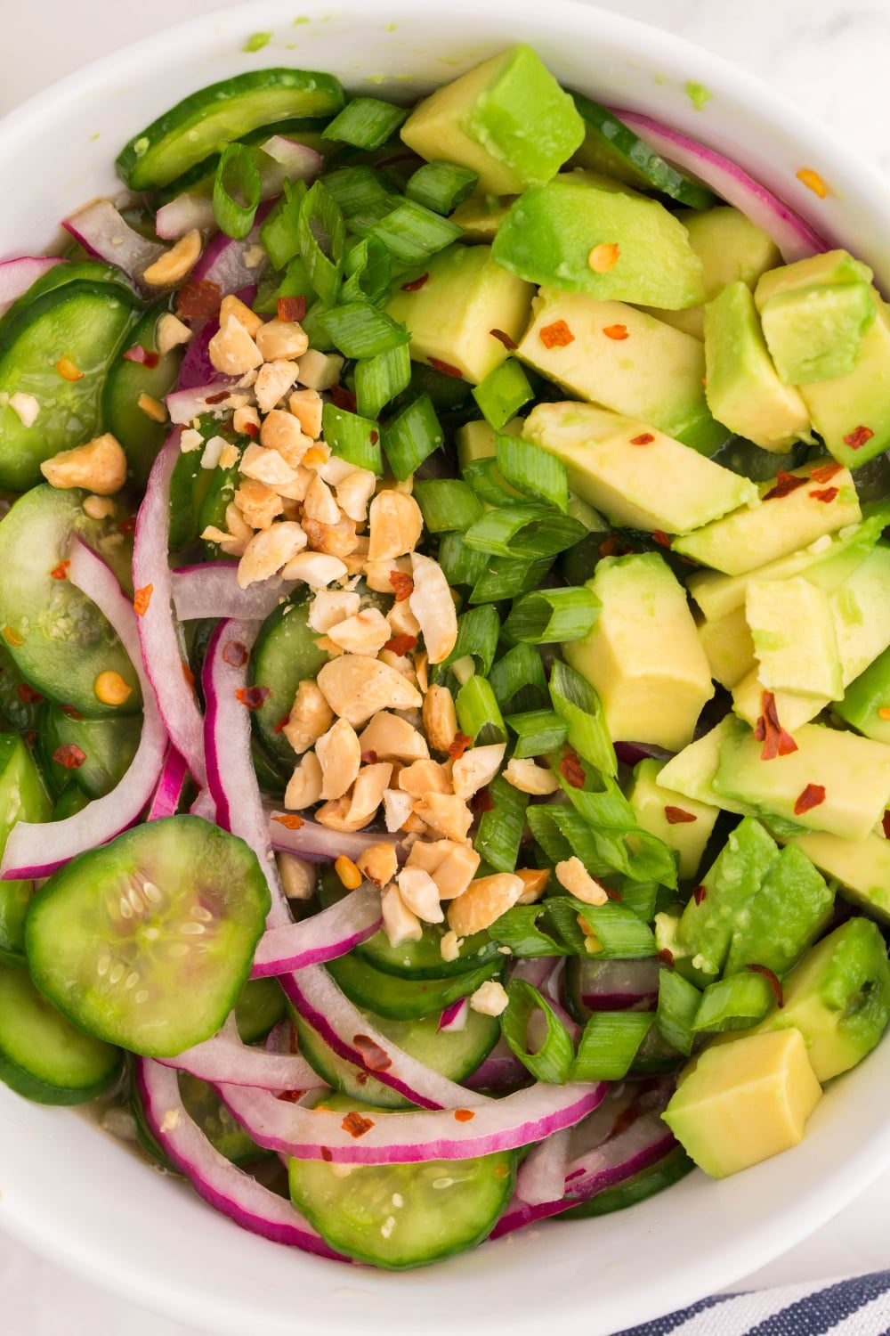 Asian Cucumber Avocado Salad in a bowl
