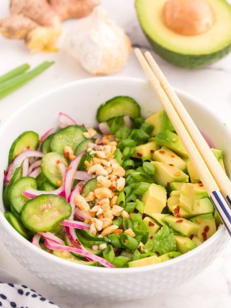 Asian Cucumber Avocado Salad in a bowl