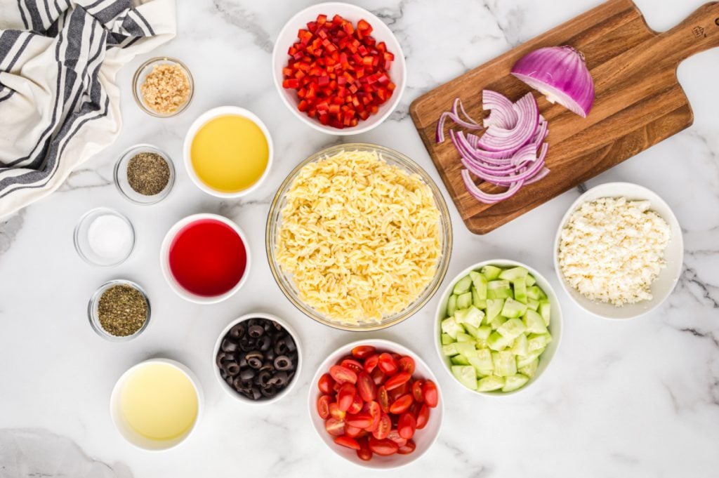 ingredients for Greek Orzo Pasta Salad