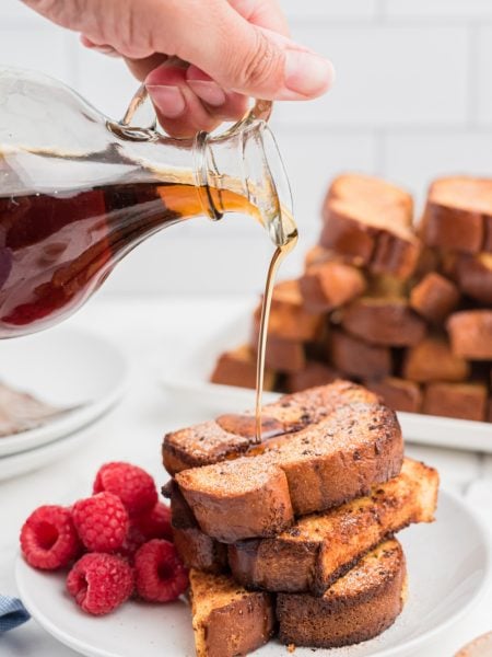Homemade Air Fryer French Toast Sticks on a plate