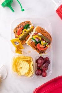 Mini Chicago Style Hot Dogs in a lunchbox
