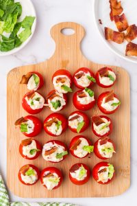 Ranch BLT Appetizer Bites on a cutting board