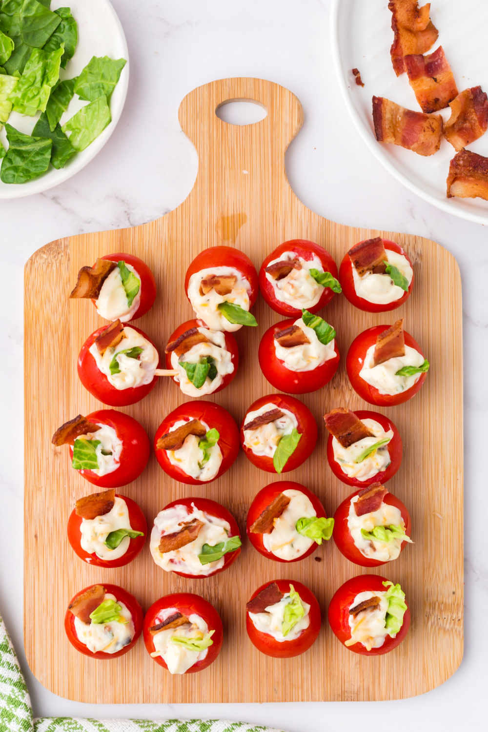 Ranch BLT Appetizer Bites on a cutting board