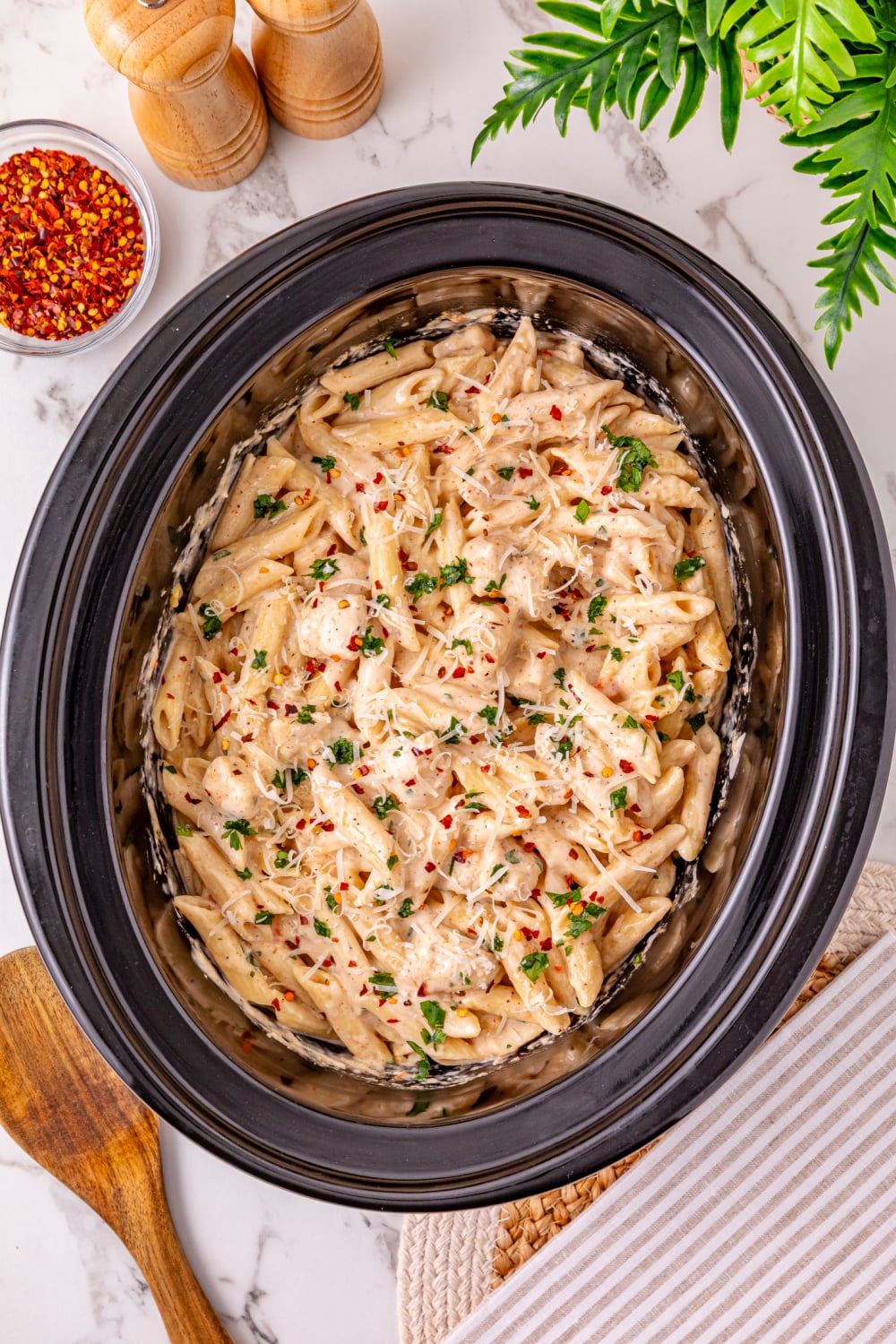 Slow Cooker Cajun Chicken Pasta in a slow cooker