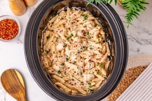 Slow Cooker Cajun Chicken Pasta in a crockpot
