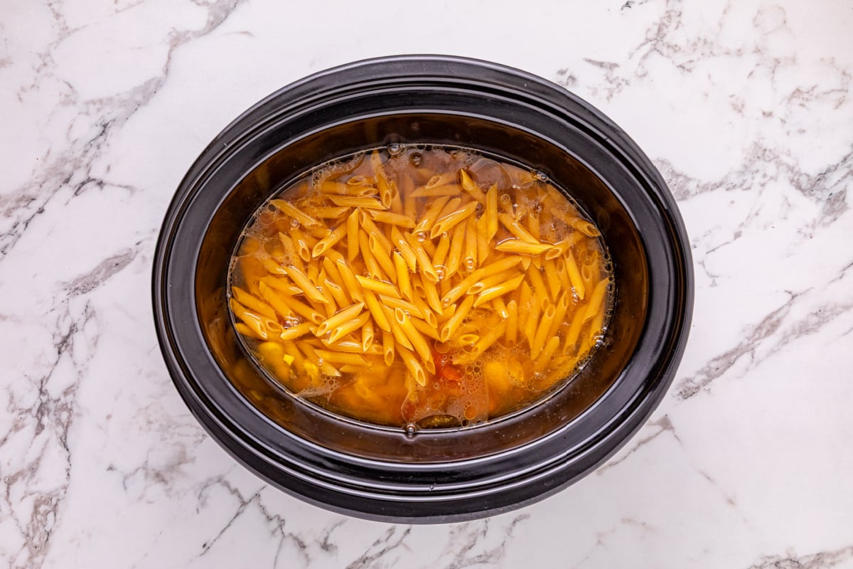 pasta added to slow cooker