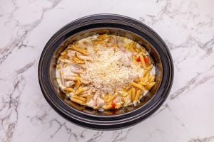 heavy cream and parmesan cheese added to slow cooker