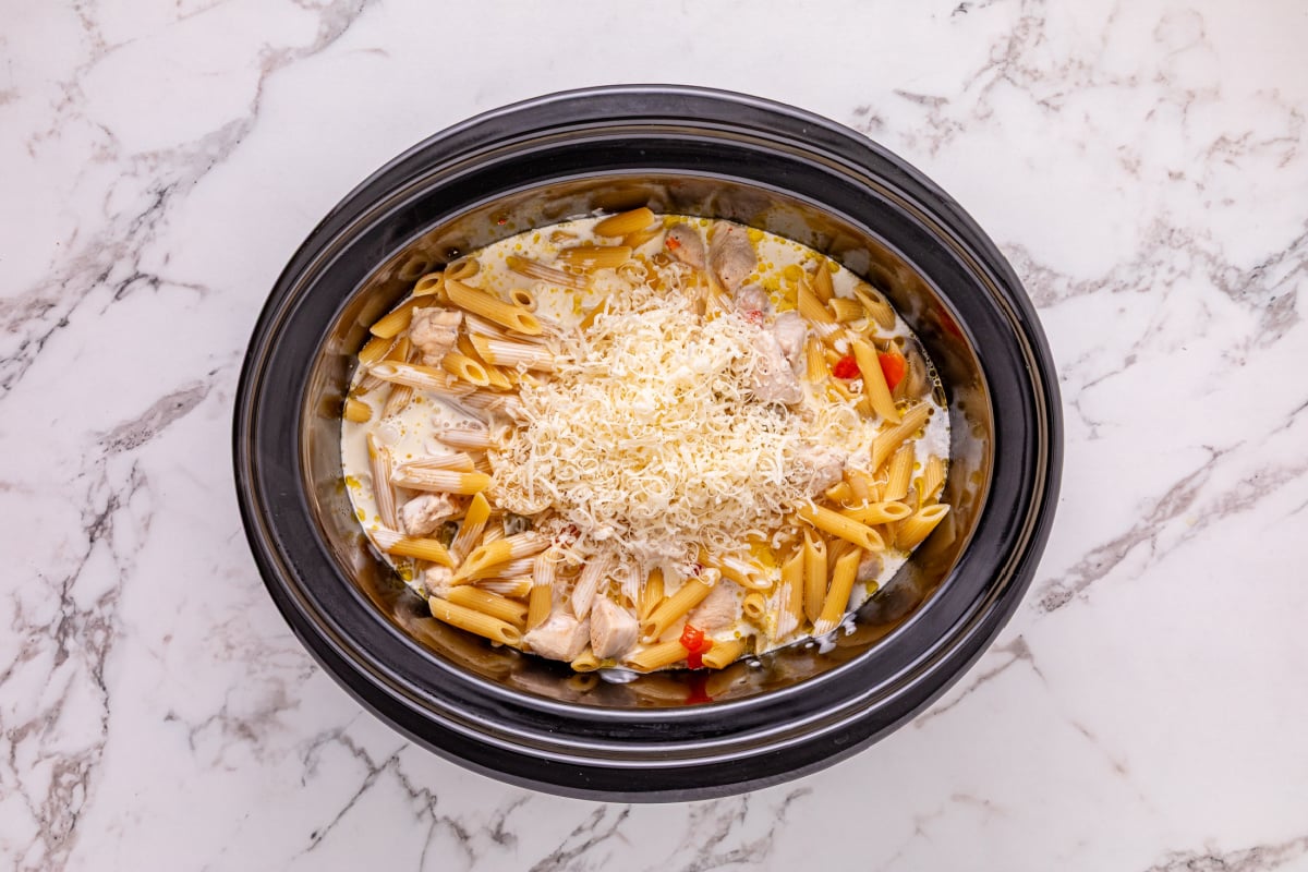 heavy cream and parmesan cheese added to slow cooker