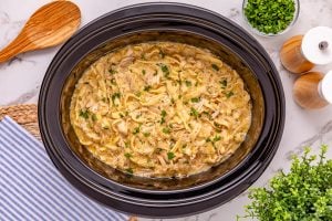 Slow Cooker Chicken and Noodles in a crockpot