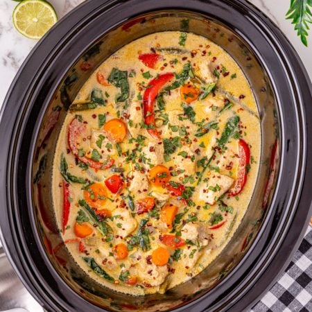 Slow Cooker Thai Green Curry Chicken in a crockpot
