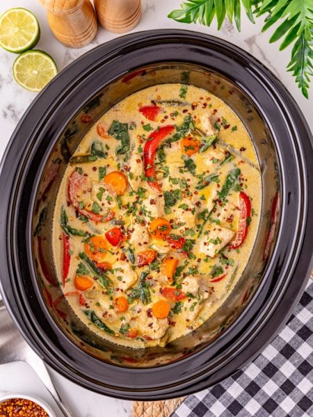 Slow Cooker Thai Green Curry Chicken in a crockpot