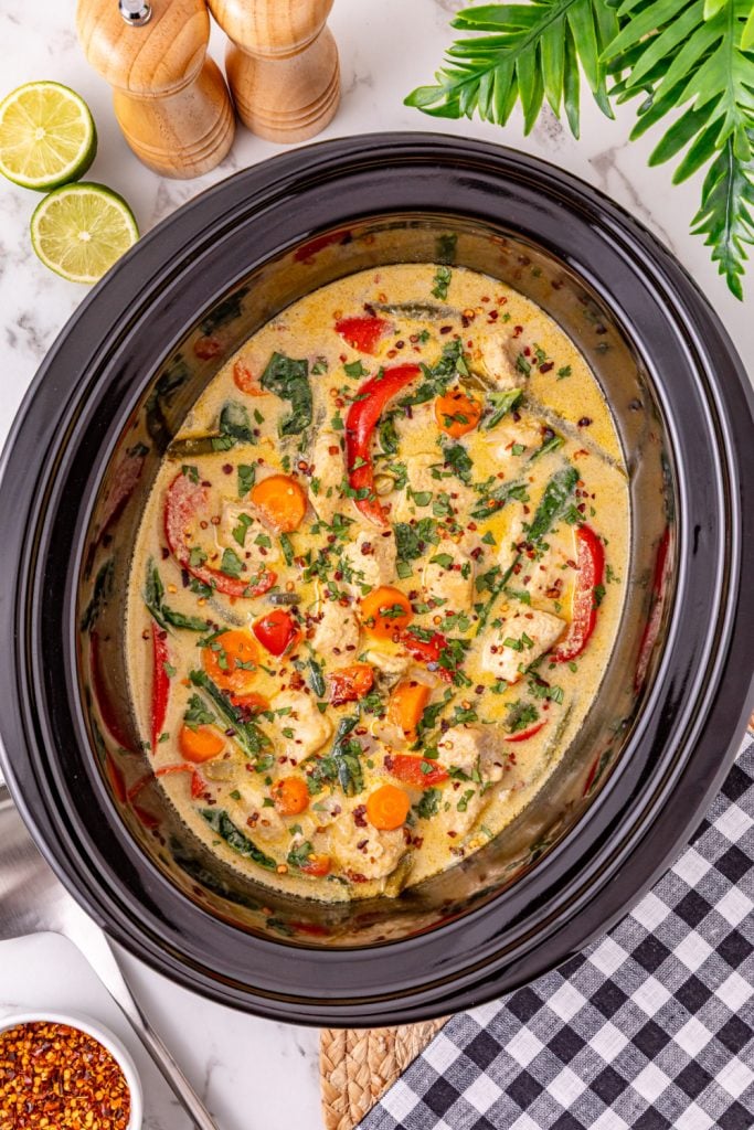 Slow Cooker Thai Green Curry Chicken in a crockpot