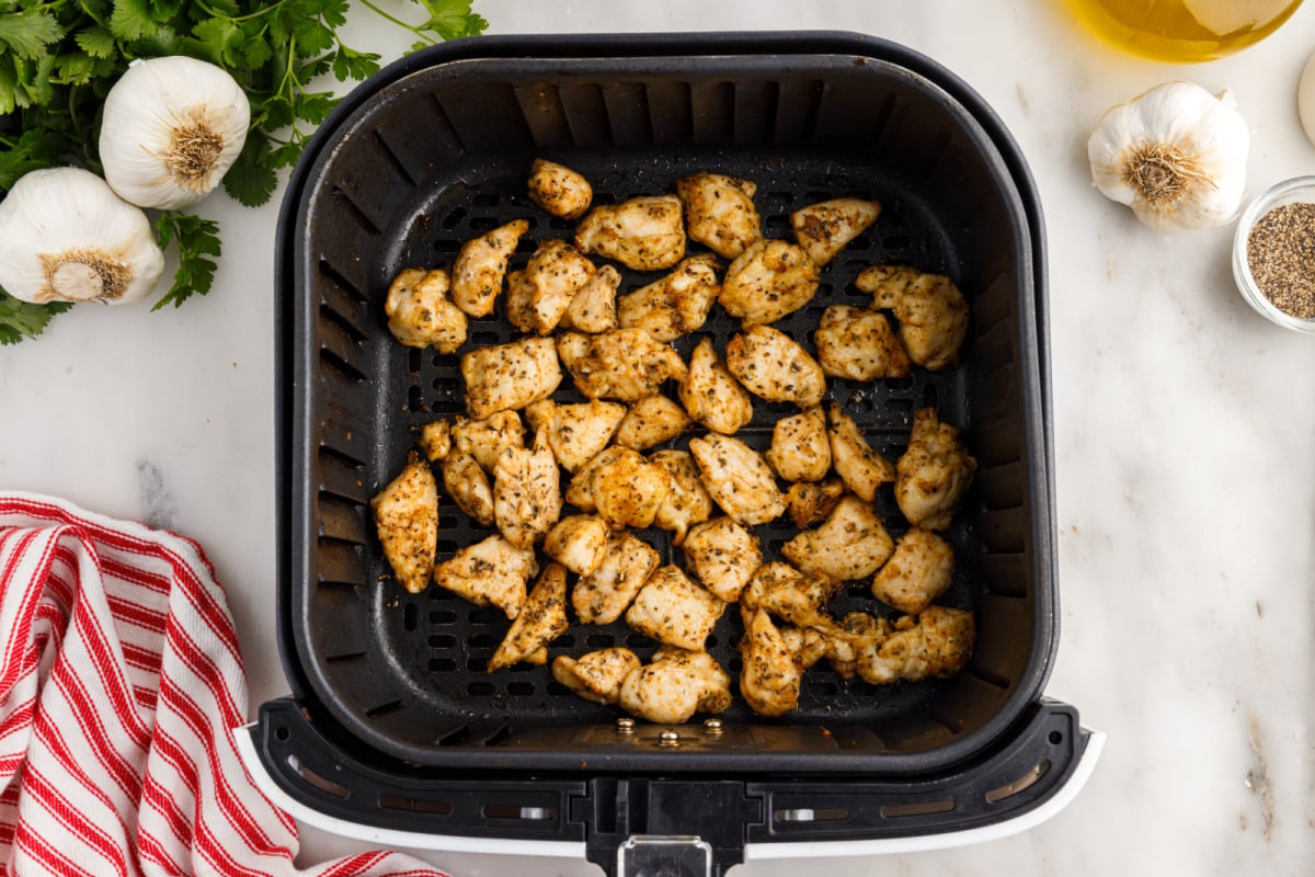 cooked chicken in air fryer basket