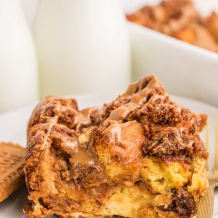 Biscoff Stuffed French Toast Casserole on a plate