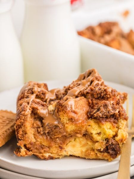 Biscoff Stuffed French Toast Casserole on a plate