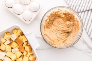 cream cheese and cookie butter mixed in a bowl