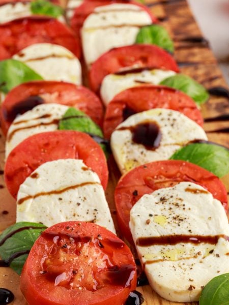 Caprese Salad on a cutting board