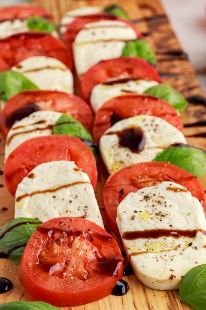 Caprese Salad on a cutting board