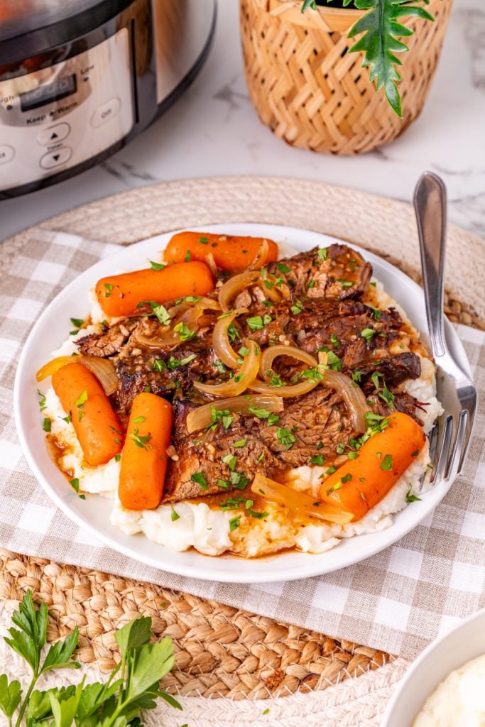 Slow Cooker London Broil on a plate