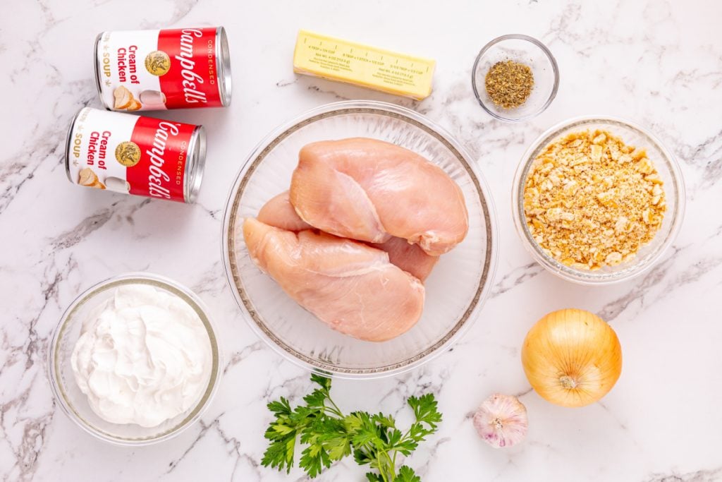 ingredients for Slow Cooker Ritz Cracker Chicken Casserole
