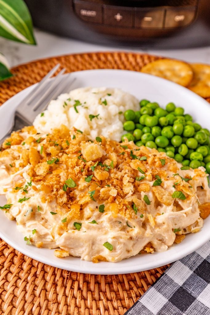 Slow Cooker Ritz Cracker Chicken Casserole on a plate