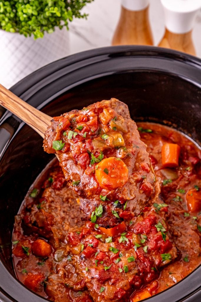 Slow Cooker Swiss Steaks in slow cooker