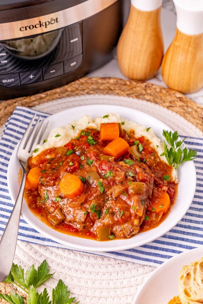 Slow Cooker Swiss Steaks on a plate