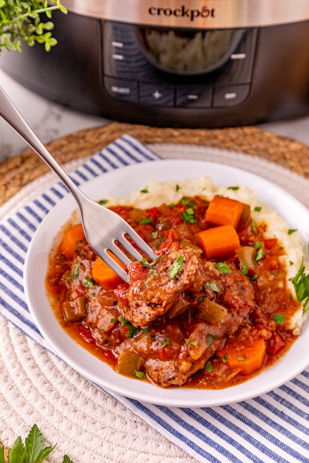 Slow Cooker Swiss Steaks on plate