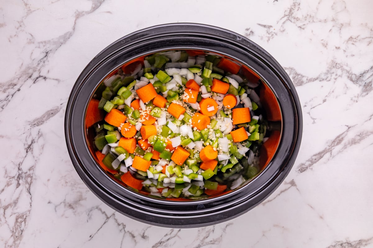 veggies added to bottom of crock pot
