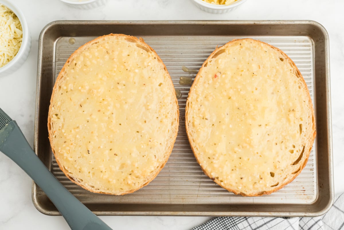 garlic mixture brushed on bread