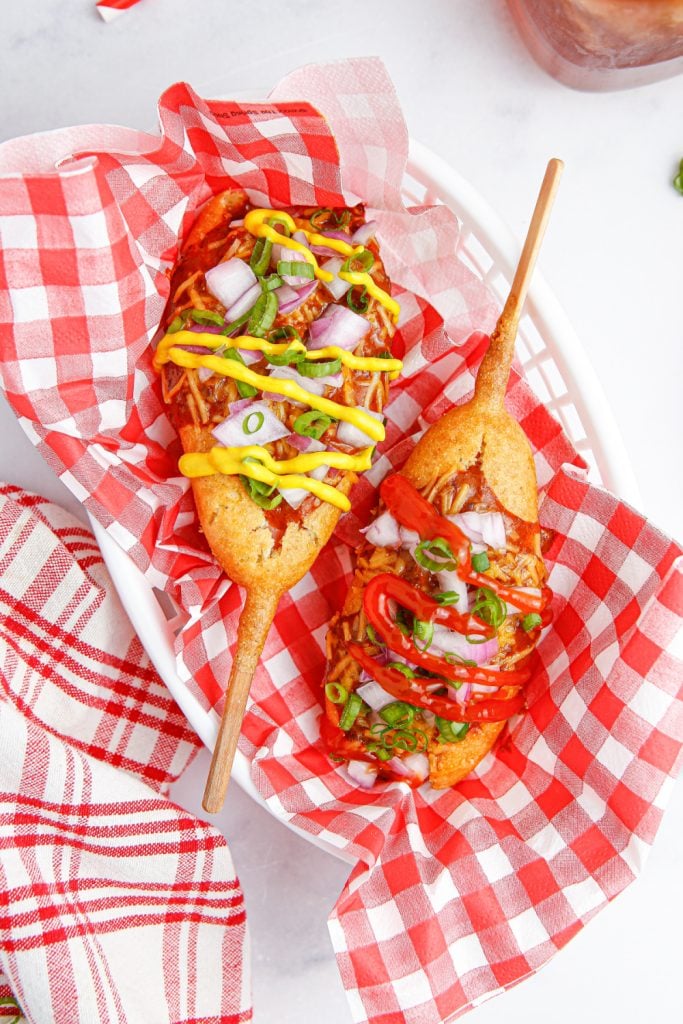 loaded chili corn dogs