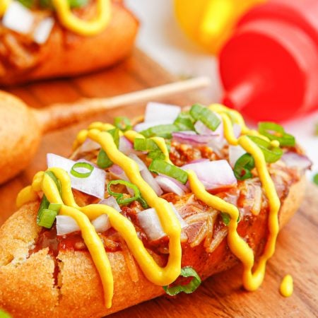 loaded chili corn dogs