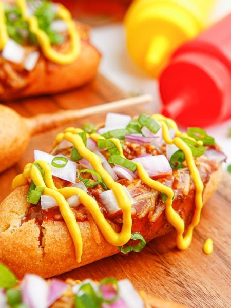 loaded chili corn dogs