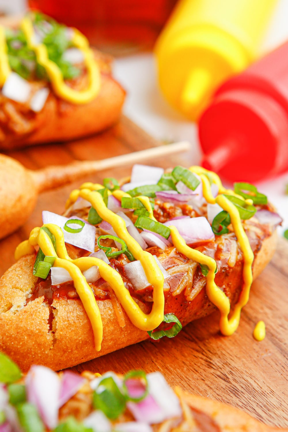 loaded chili corn dogs