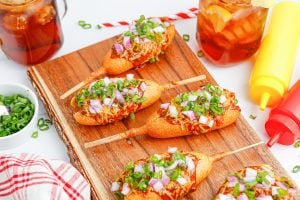 loaded chili corn dogs