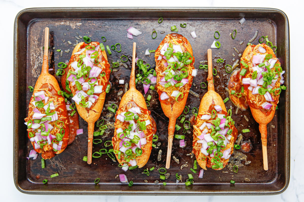 toppings added to corn dogs