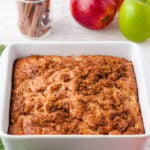 apple coffee cake in a baking dish