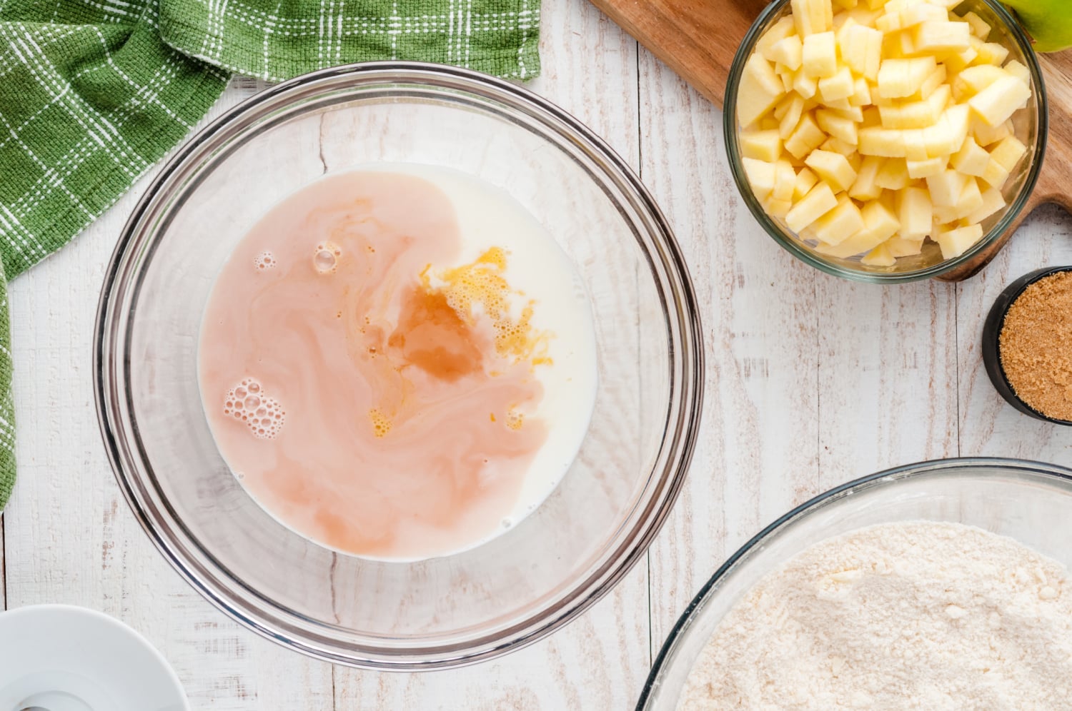 beaten egg, milk, and vanilla in a bowl