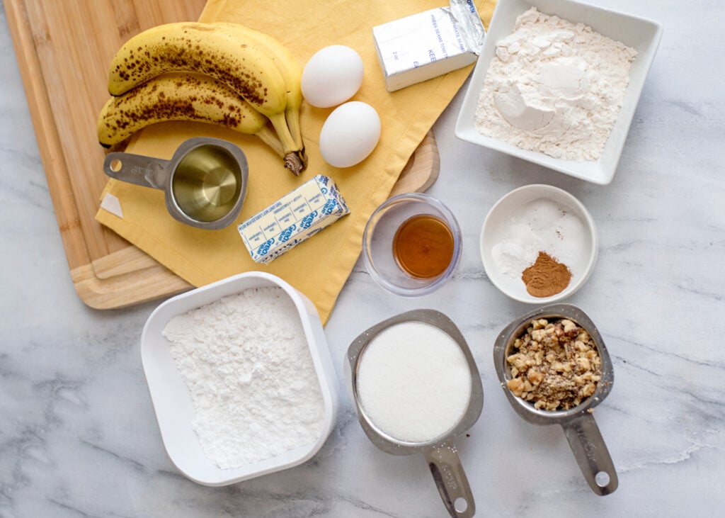 ingredients for Banana Nut Bars with Cream Cheese Frosting