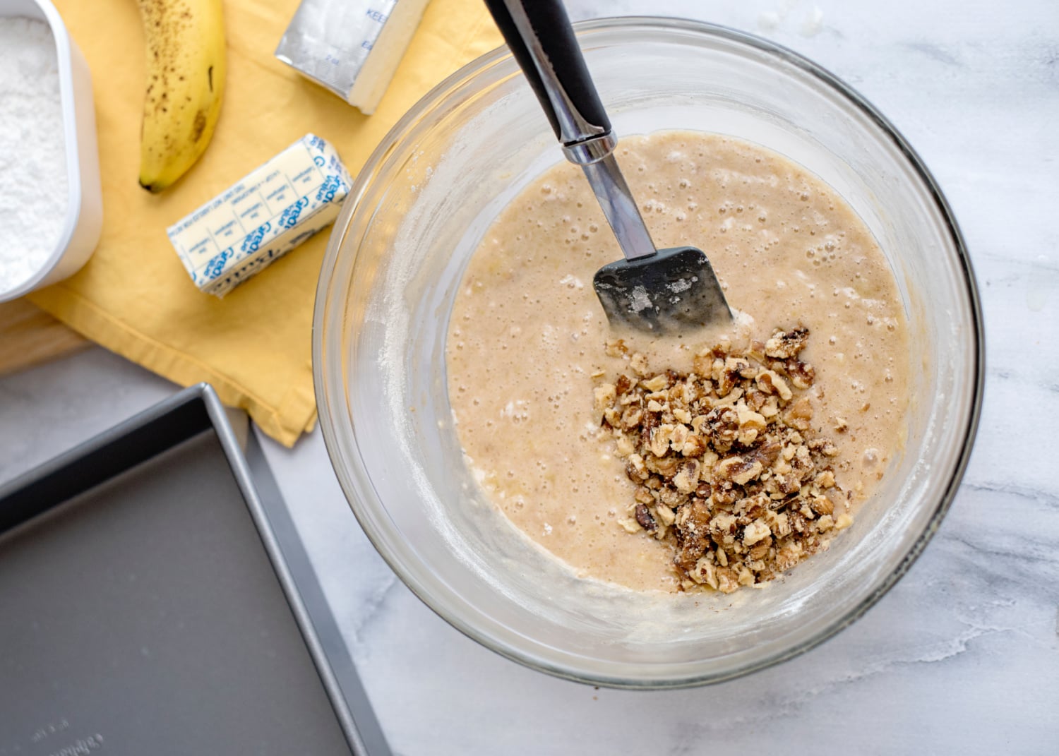 crushed walnuts added to batter