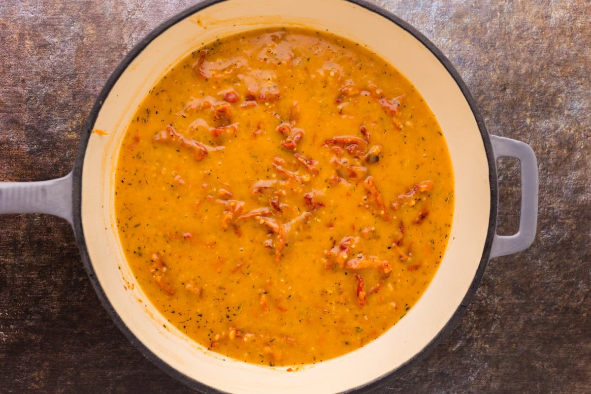 broth added to pan