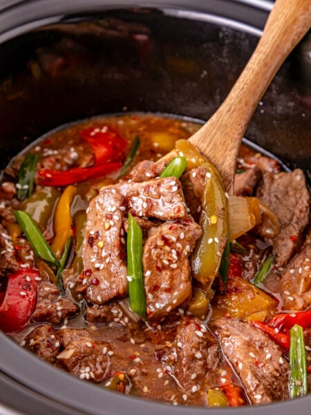 Pepper Steak in a slow cooker
