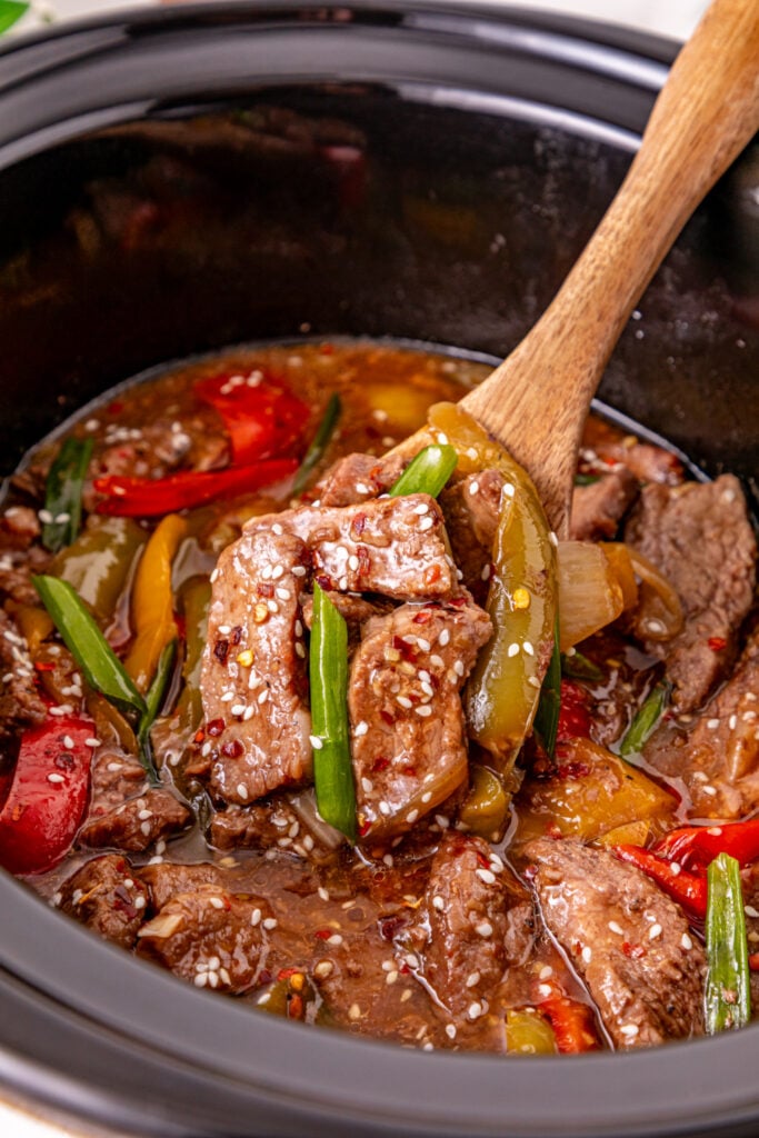 Pepper Steak in a slow cooker