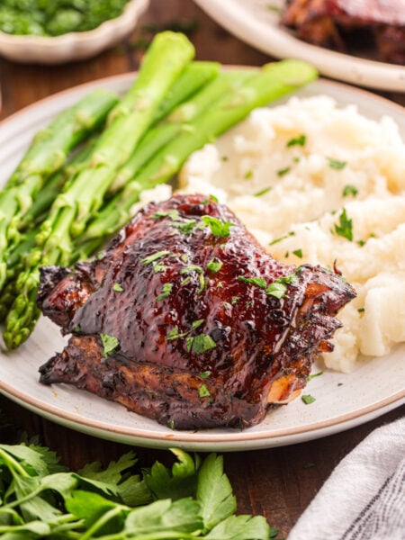 Balsamic Glazed Chicken on a plate with veggies