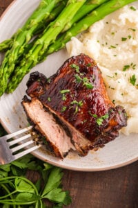 Balsamic Glazed Chicken on a plate with veggies