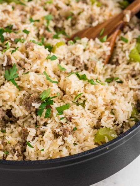 Dirty Rice with Sausage in a pan